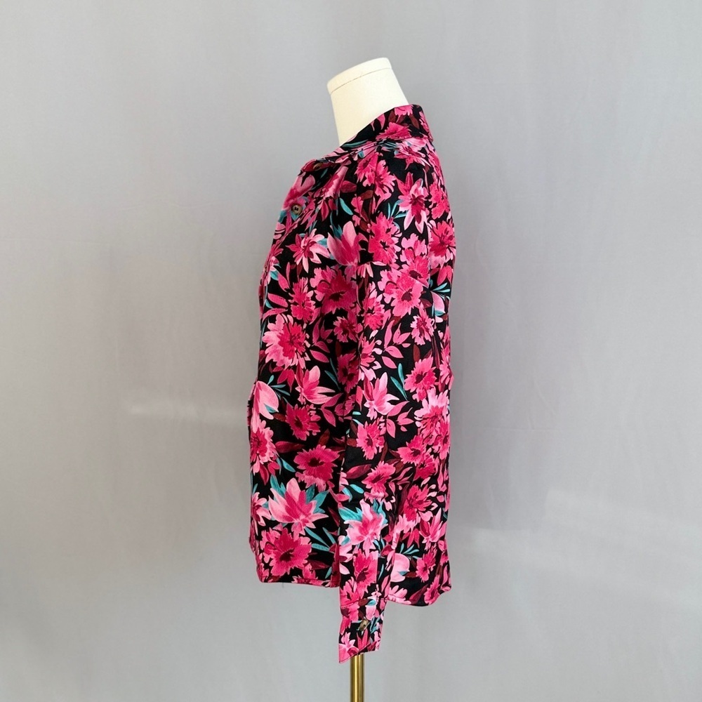 Make A Bold Statement Vibrant Floral Jacket Hot Pink Floral With Aqua Accents - Picture 4 of 8